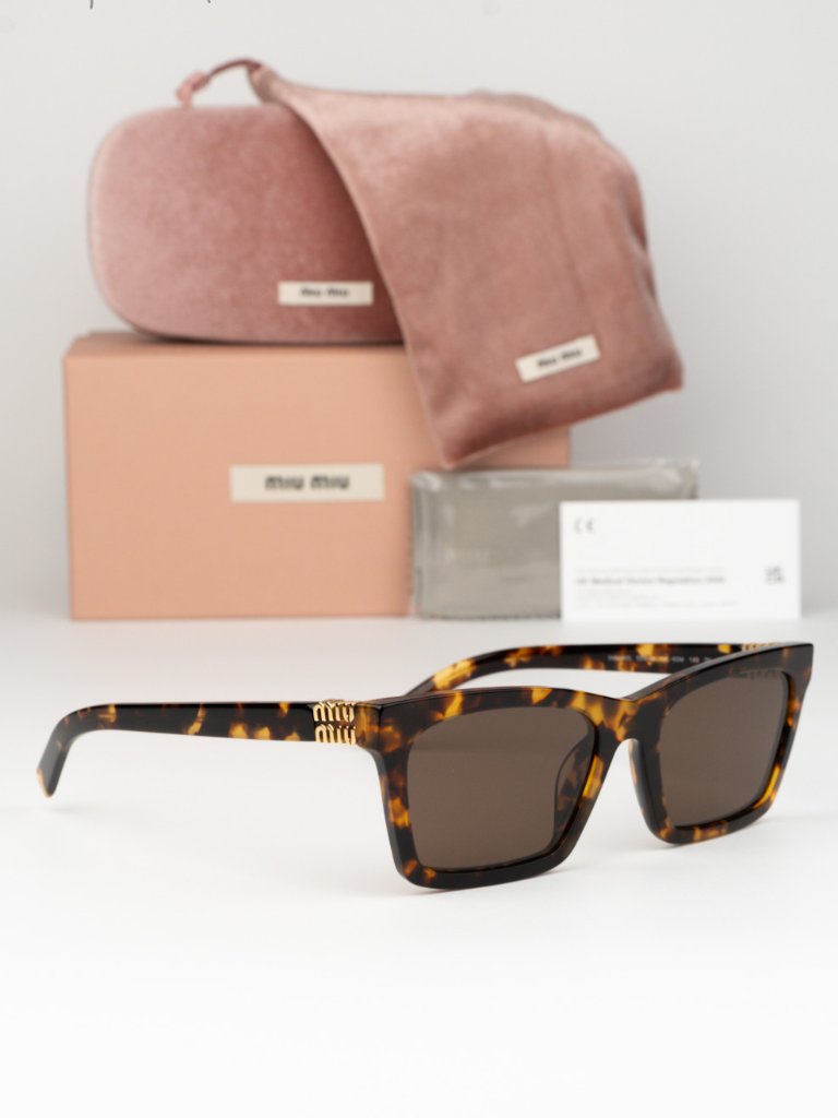 Miu Miu Women Sunglasses Havana Brown Rectangle Mua05s 14l60m New Authentic